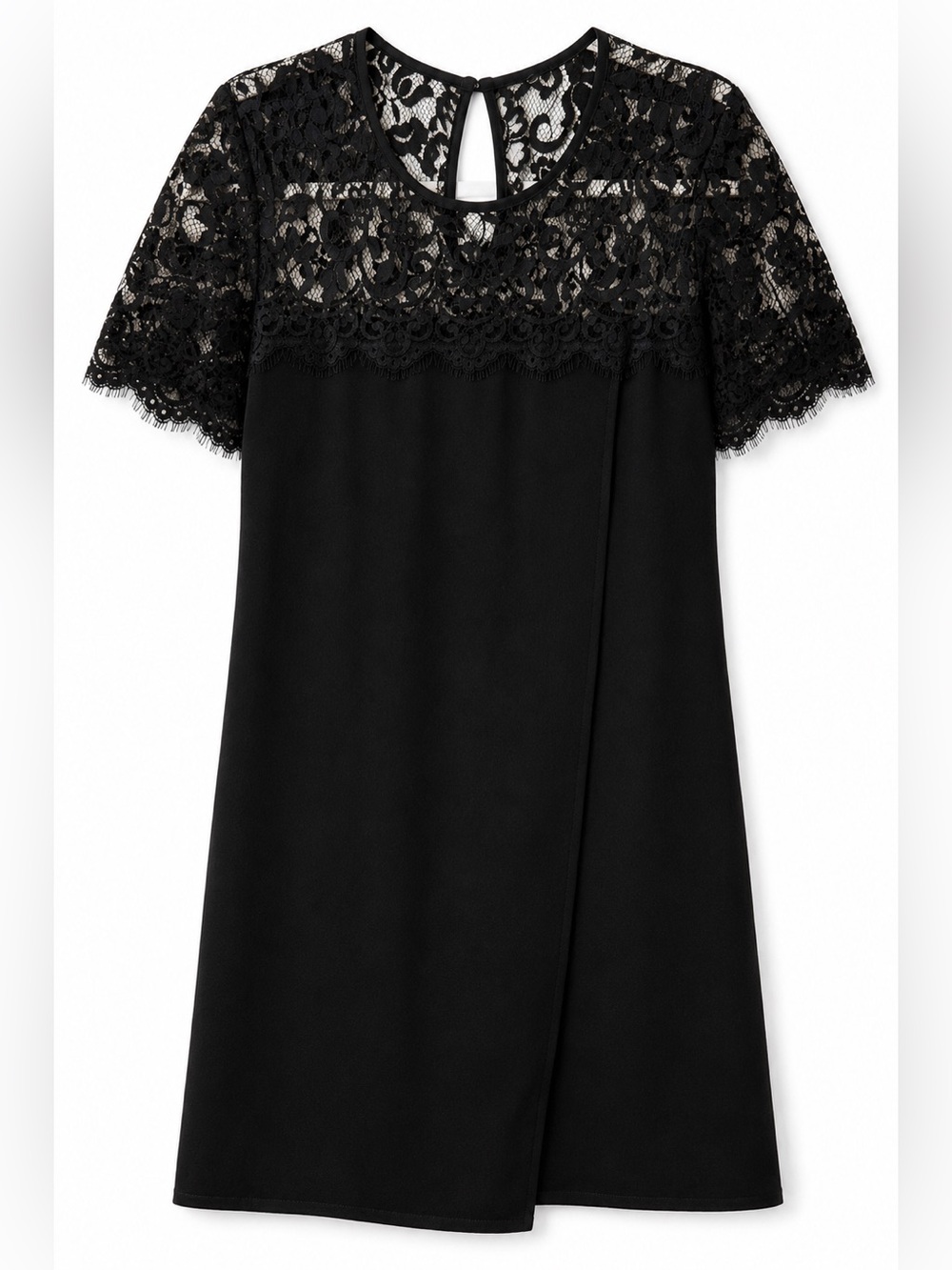 Anne Klein Black Lace Yoke Shift Dress M Cocktail LBD Made in USA
